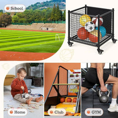 AECOJOY Ball Cart Storage, Rolling Basketball Bin with Wheels for Garage, School, Gym, Sports Equipment and Toy Organizer, Medium