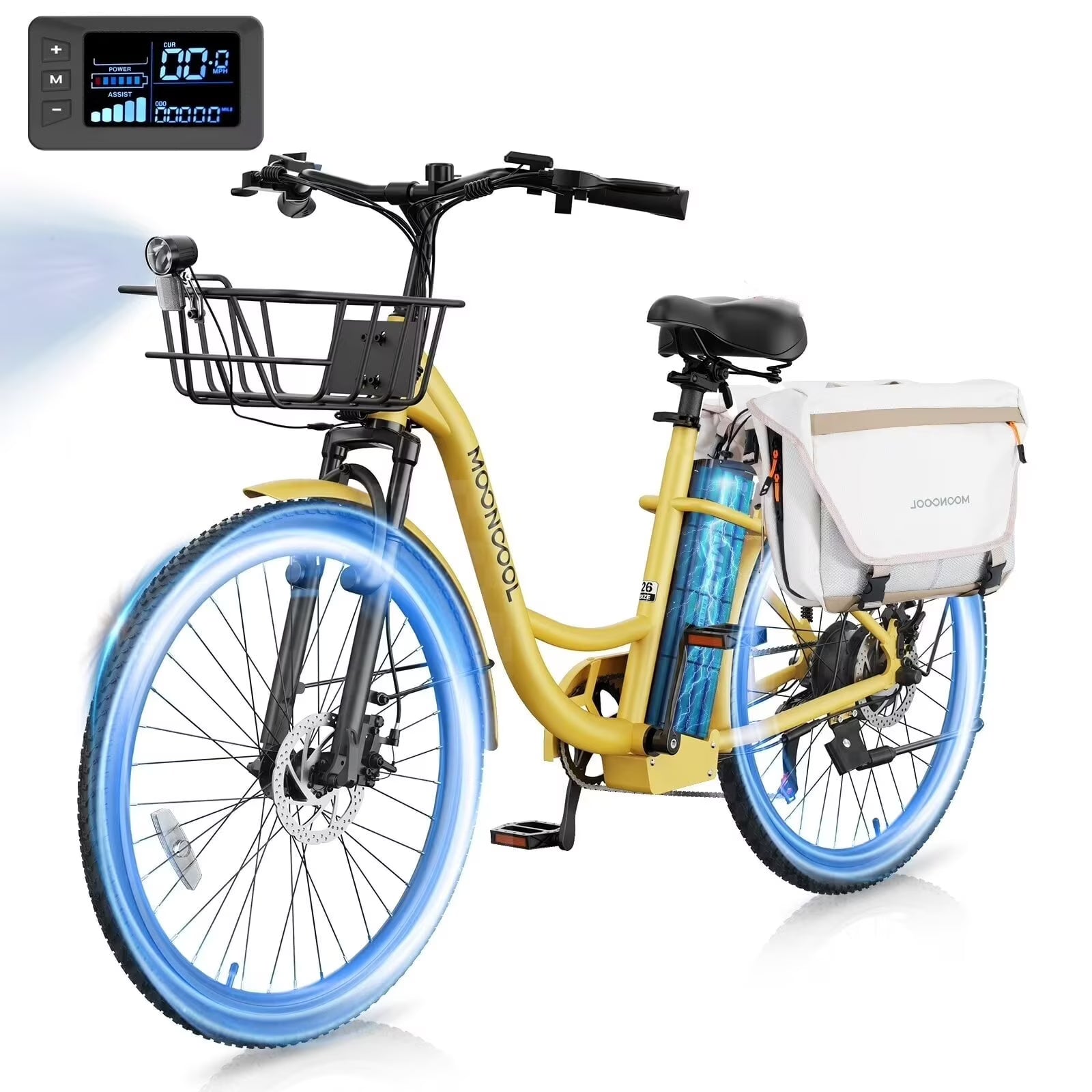 MOONCOOL Electric Bicycle for Adults 350W, 7 - Speed Ebike with 36V 10.4ah Removable Battery， 40 Miles Range, 20 Mph Electric Commuter Bike for Women Men, Certified to UL 2849 by SGS