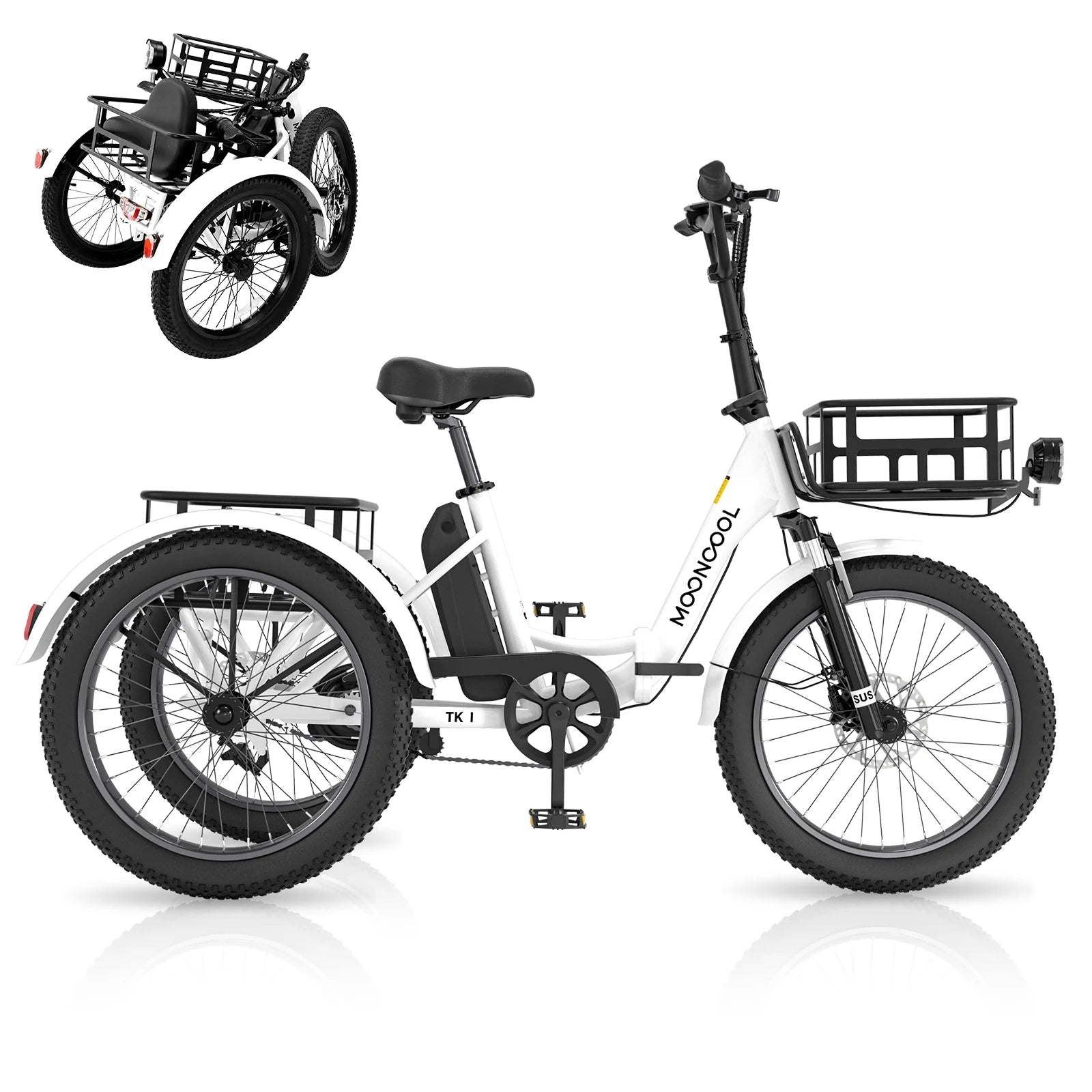 ABORON 3.0 Fat Tire Electric Trike for Senior Foldable E - Bike, 500W Motorized Tricycle Adult 20" Folding 3 Wheel Electric Commute Bike Trike W/48V Battery and Storage Baskets