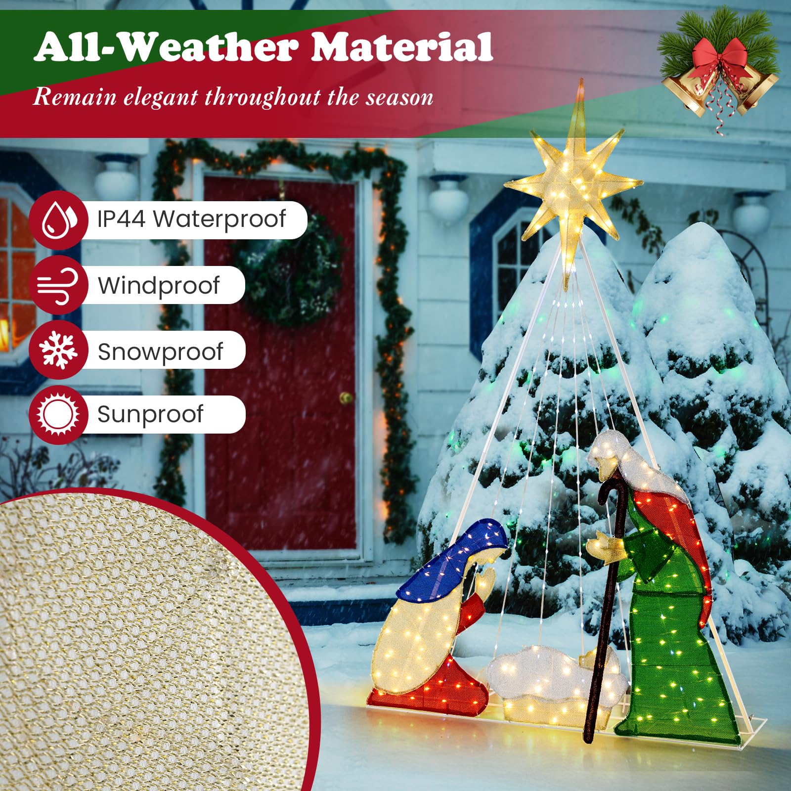 Tangkula 6 FT Christmas Lighted Nativity Scene Set, Pre-Lit Xmas Scene with 240 LED Lights