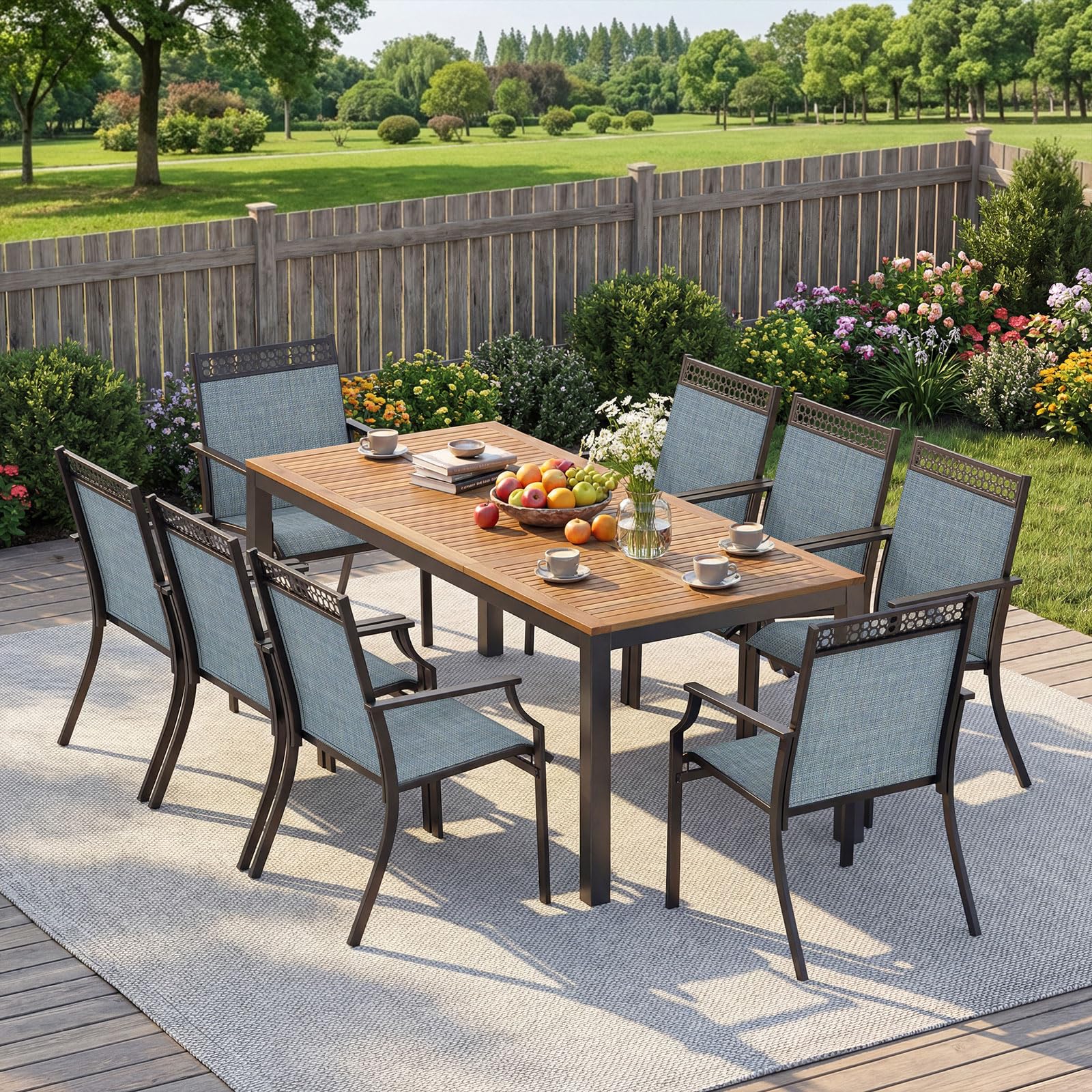 Tangkula 9 Pieces Patio Dining Set for 8 Outdoor Rectangular Patio Table