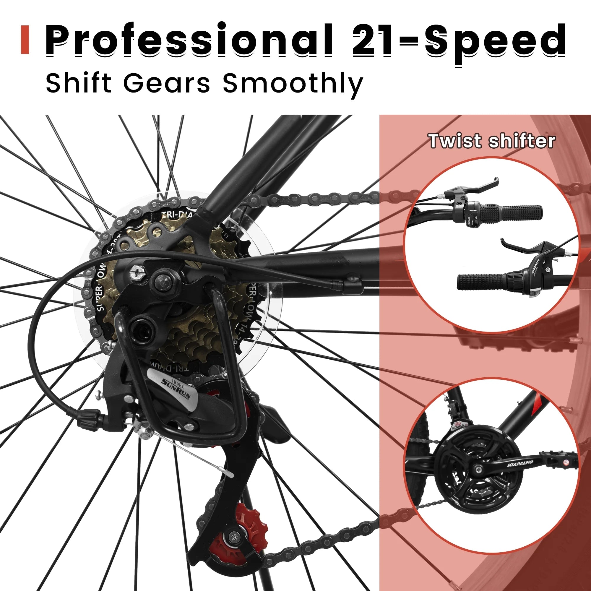 Aukfa 26" Mountain Bike for Men and Women, 21 - Speed High - Performance All - Terrain Bicycle with Dual V - Brakes, Green
