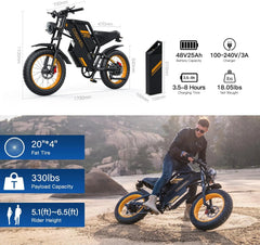COSWHE GT20 Electric Bike for Adults, Electric Dirt Bike with 1500W Motor 48V/25ah Removable Battery, up to 31MPH & 93 Miles, Electric Motorcycle with 7 - Speed, 20" x 4.0 Fat Tire Ebikes for Adults