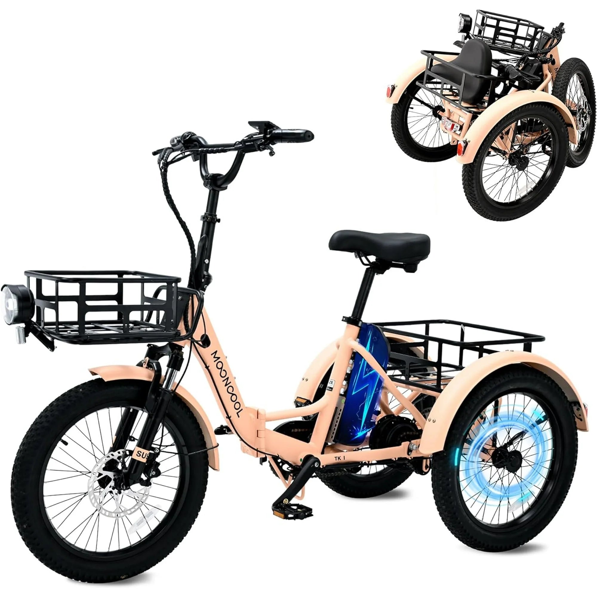 ABORON 3.0 Fat Tire Electric Trike for Senior Foldable E - Bike, 500W Motorized Tricycle Adult 20" Folding 3 Wheel Electric Commute Bike Trike W/48V Battery and Storage Baskets