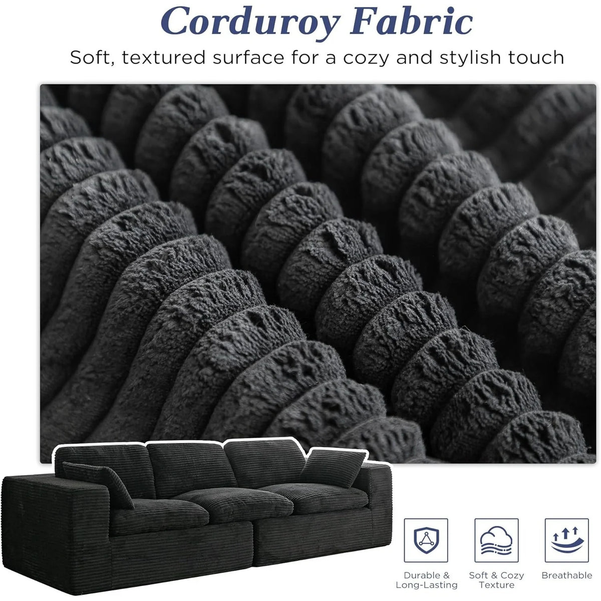 AECOJOY 110" Oversized Sofa for Living Room, 3 Seater Cloud Boneless Couch with Fluffy Seat Cushions