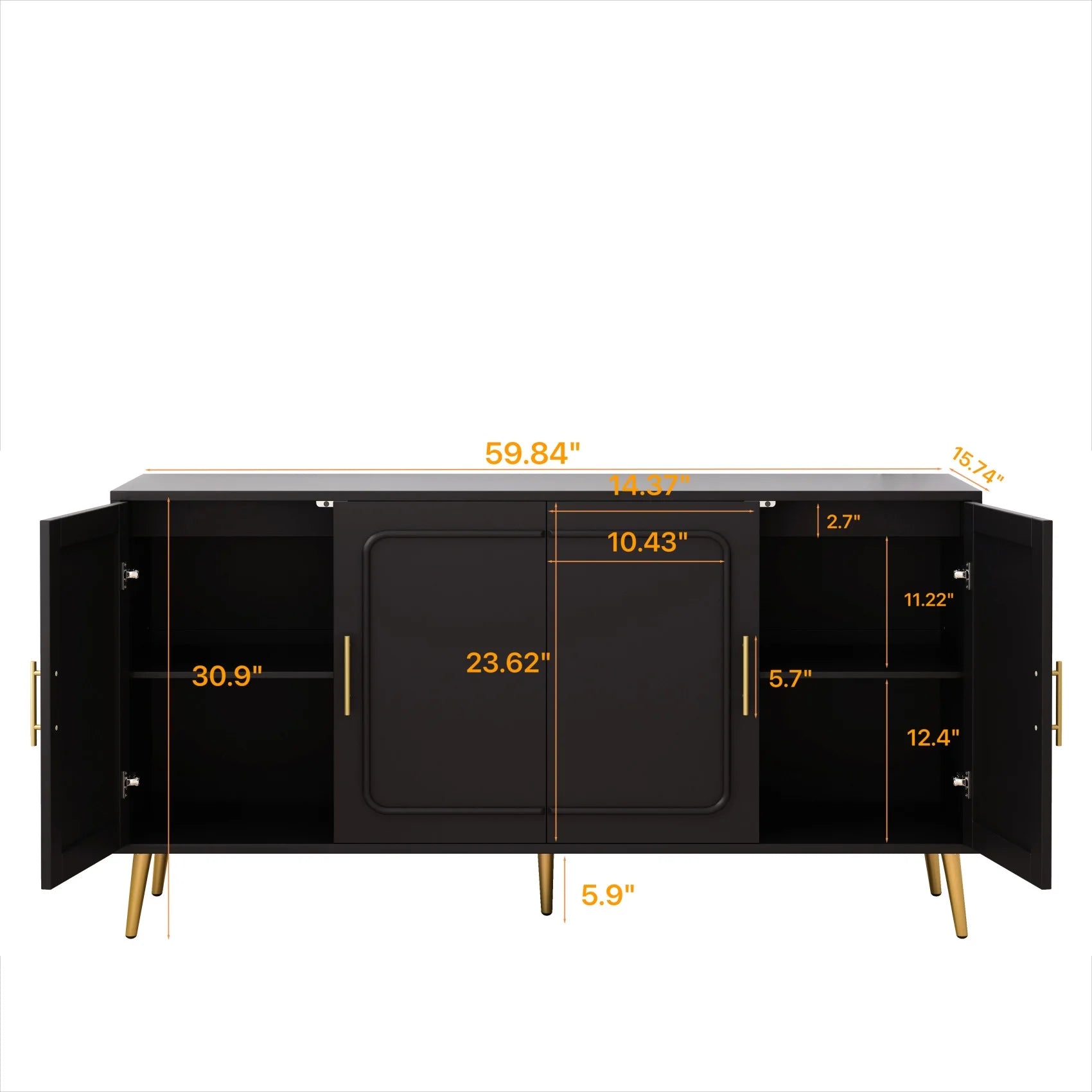 Large 4 - Door Storage Cabinet with Adjustable Shelves, Modern Multi - Room Organizer for Living Room, Kitchen, Bedroom, Hallway - Blue