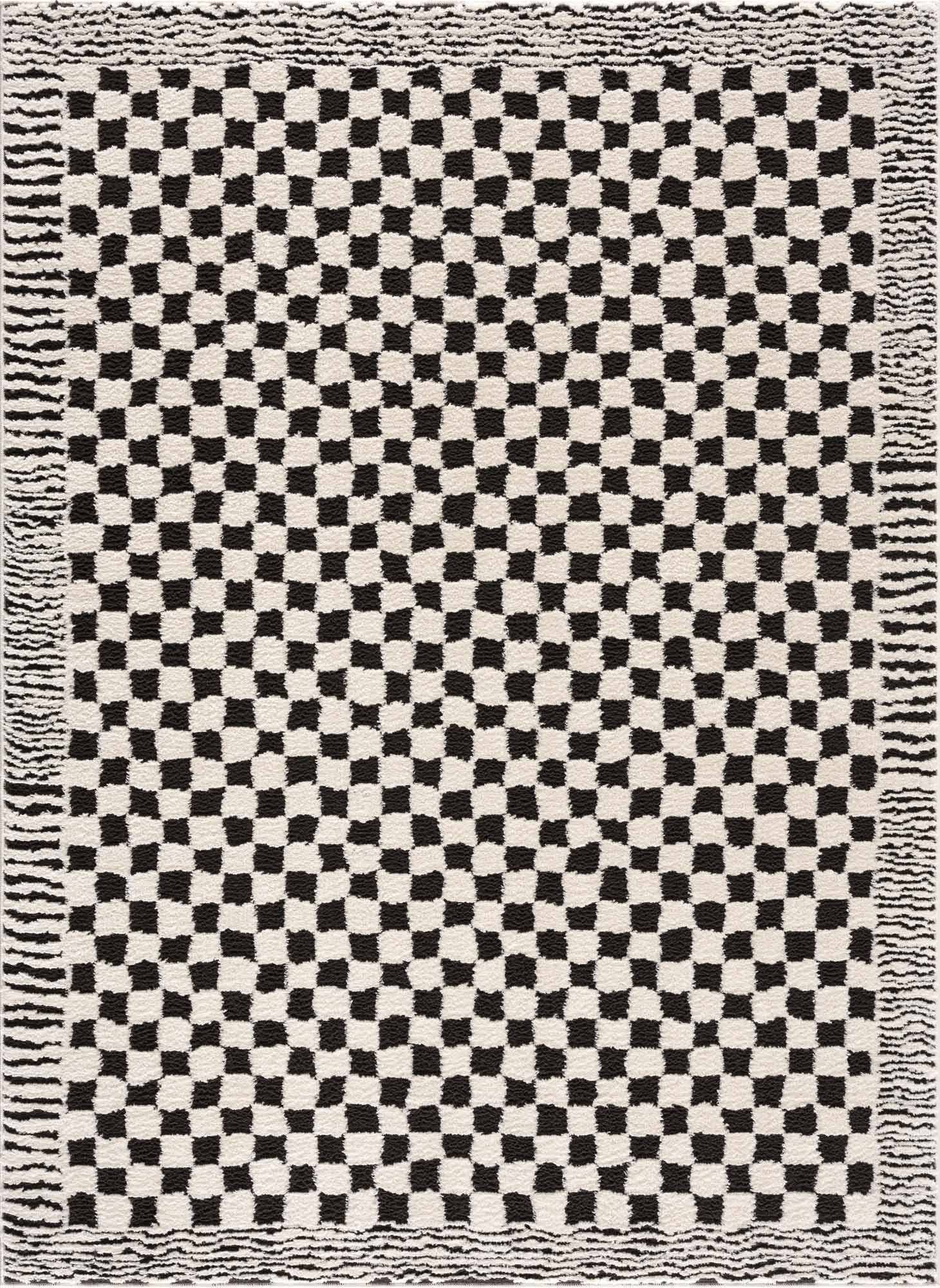 Hauteloom Leryn Black & White Checkered Area Rug | Area Rug for Living Room, Bedroom | Black & White Checkered Rug - 6'7" x 9' Rectangle