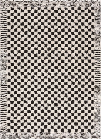 Hauteloom Leryn Black & White Checkered Area Rug | Area Rug for Living Room, Bedroom | Black & White Checkered Rug - 6'7" x 9' Rectangle