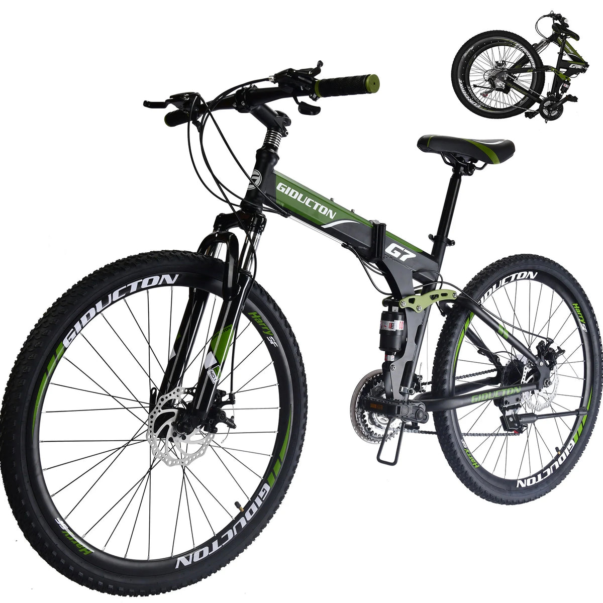 Eurobike 27.5" Full Suspension Folding Mountain Bike Foldable Frame Bicycle Disc Brakes Men or Women Bikes for Afults Green