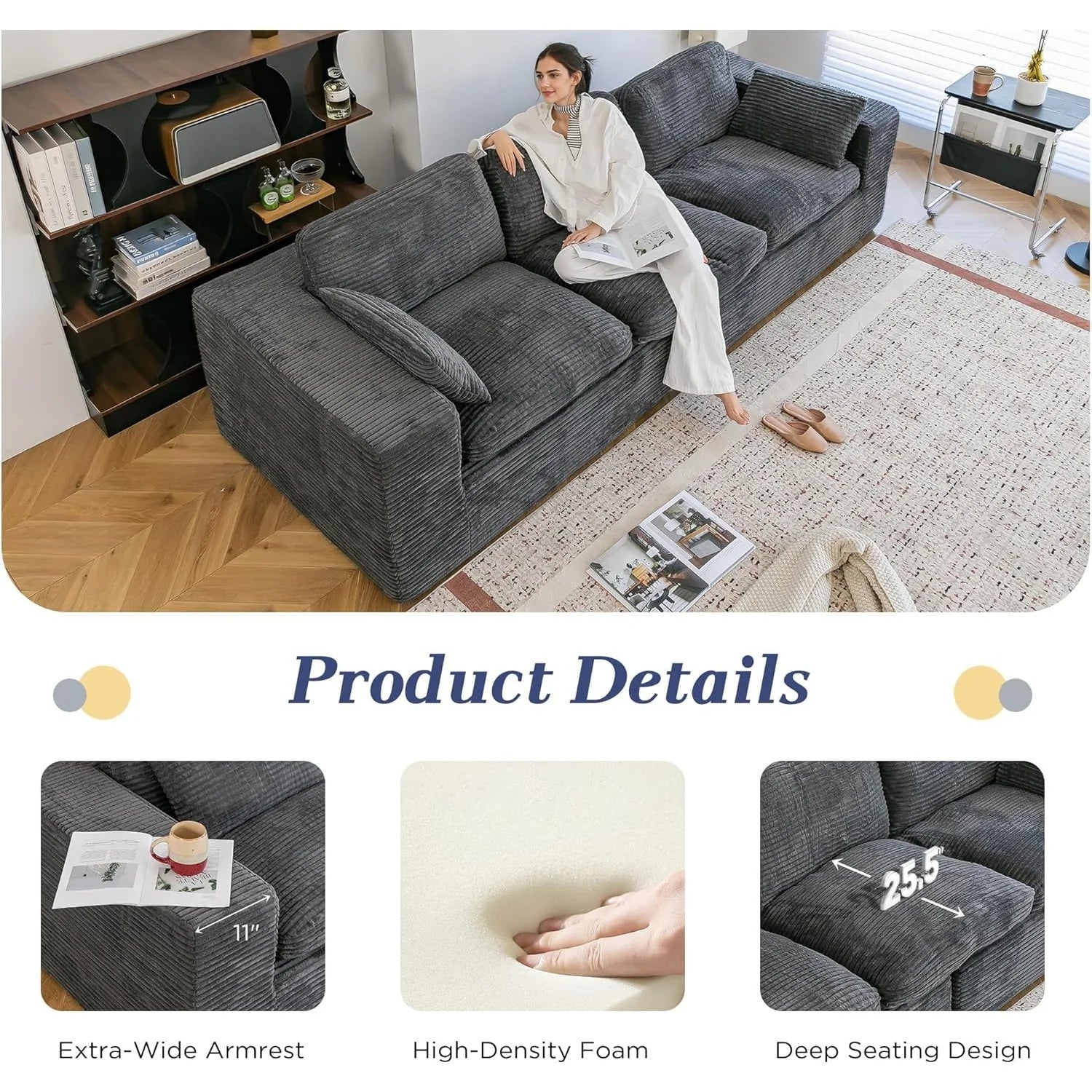 AECOJOY 110" Oversized Sofa for Living Room, 3 Seater Cloud Boneless Couch with Fluffy Seat Cushions