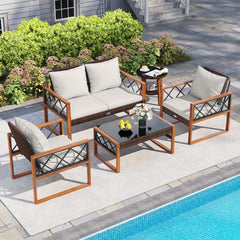Tangkula 5 Pieces Wicker Patio Conversation Furniture Set