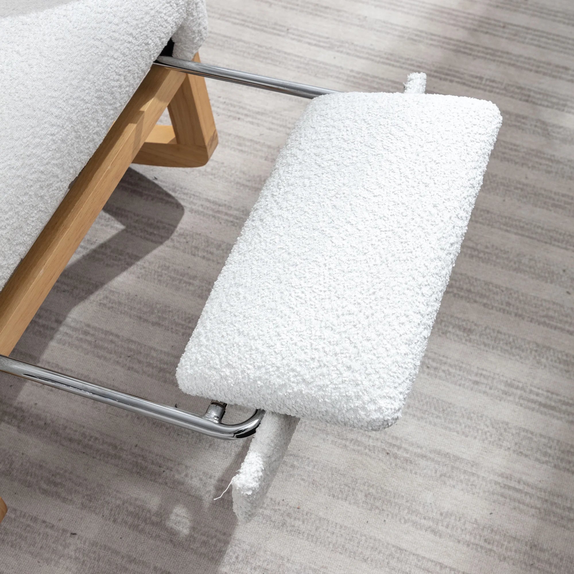 Modern Accent Rocking Chair with Pull - Out Footrest, Nursery Glider Chair with Solid Wood Legs & Side Pocket, Upholstered Lounge Chair with High Backrest, White
