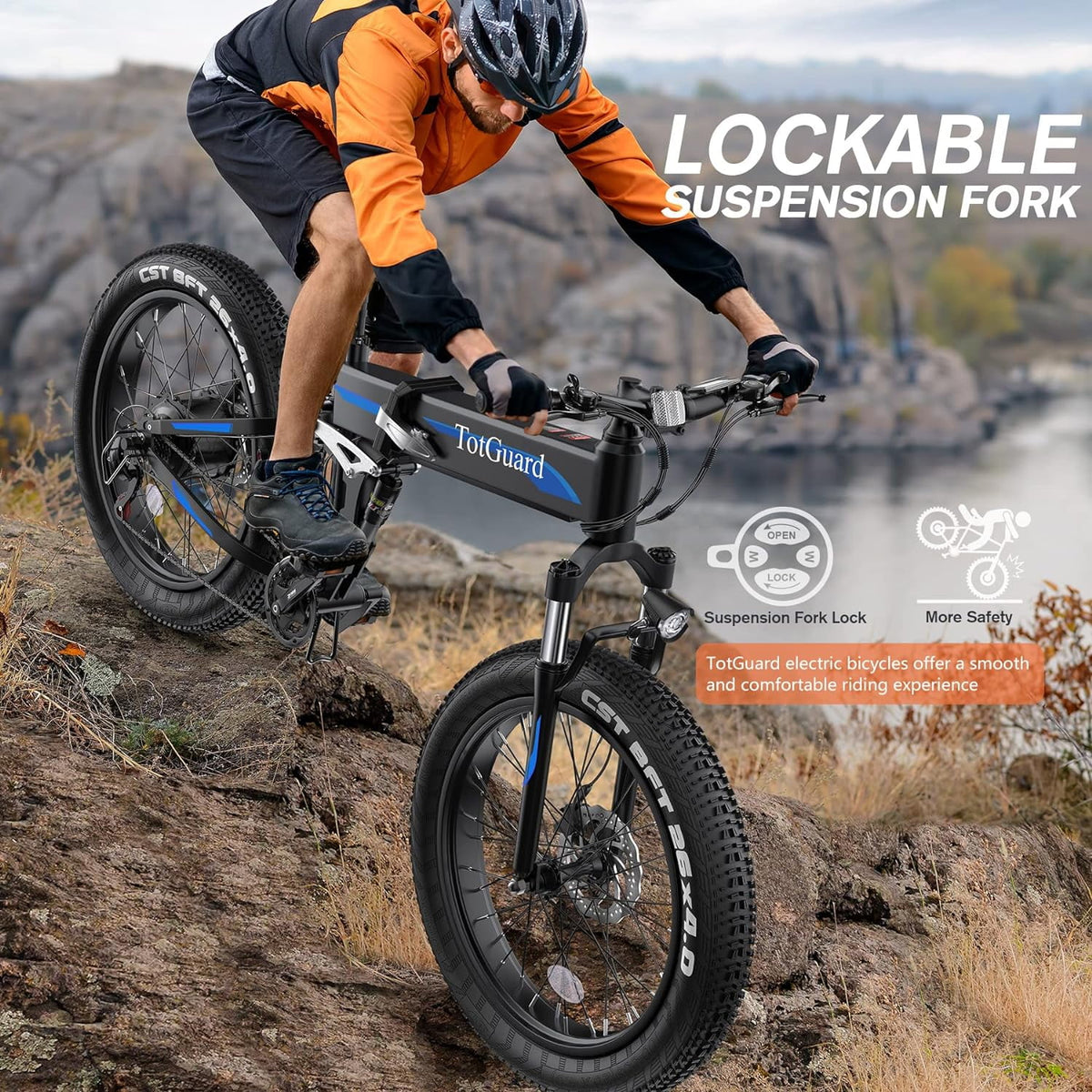 Totguard 26"x4" Electric Bike, Fat Tire 500W Ebike, Foldable Electric Bicycles E Bikes for Adults Electric 48V 10ah Battery, Dual Shock Absorber, Lockable Fork UL2849