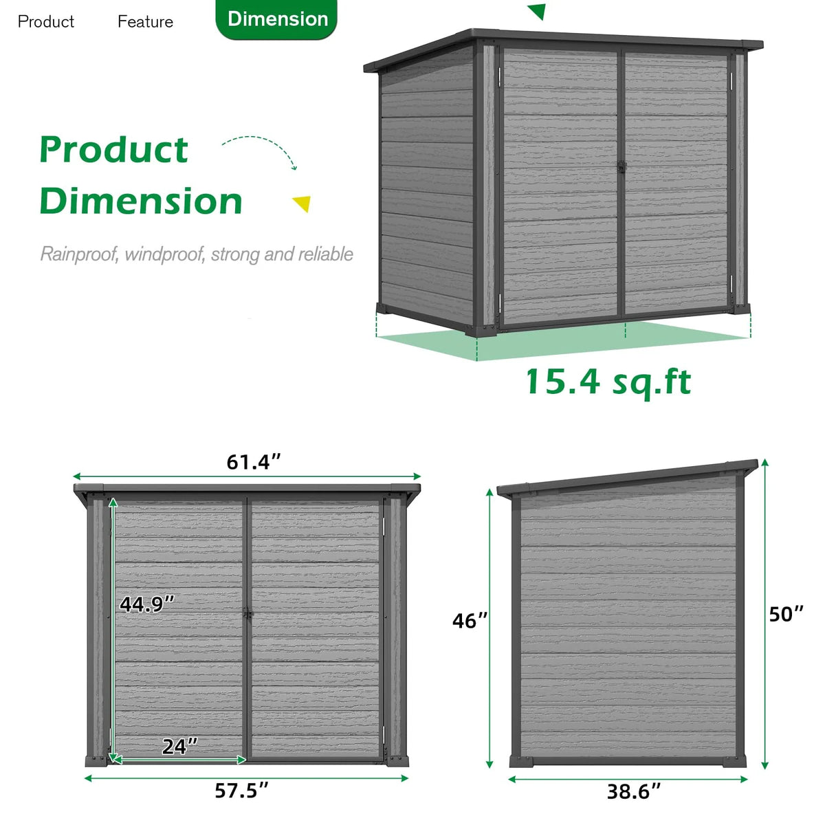 AECOJOY Resin Outdoor Trash Can Storage Shed, Plastic Garbage Can Shed for 2 Cans