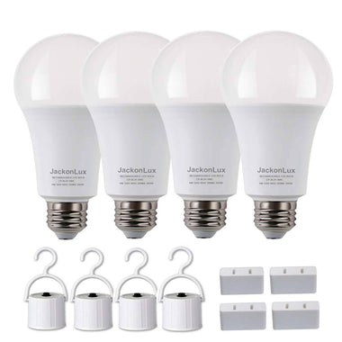 JackonLux Rechargeable Emergency Light Bulb UL Listed Battery Operated Light Bulb Power Outage Camping Reading Lighting Hurricane 9W 850 Lumens