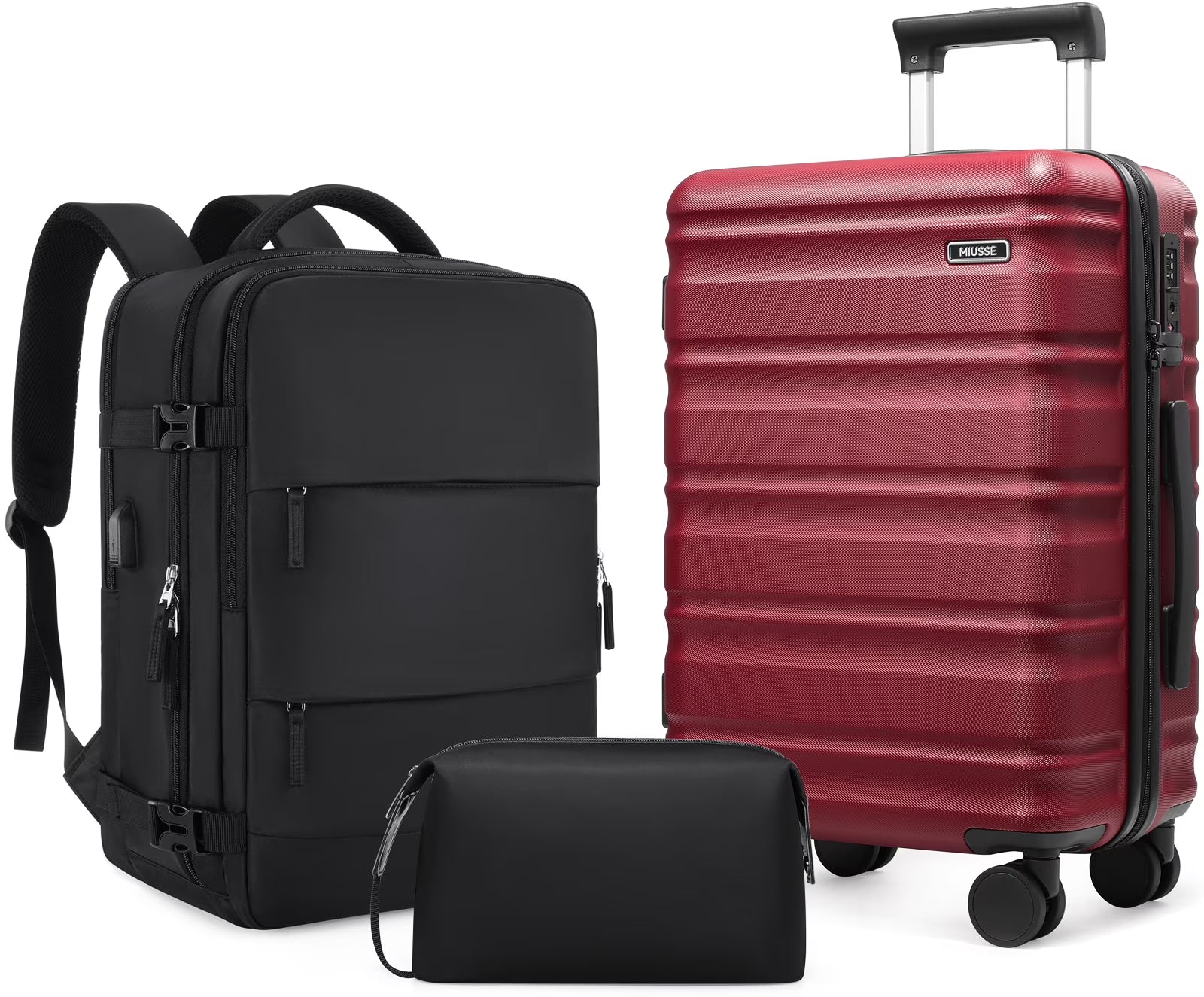 MIUSSE Luggage Sets 3 Piece, 20 in Carry on Luggage with Wheels, 100% PC Hardshell Suitcase with TSA Lock, Carry on Suitcases Airline Approved with Travel Backpack for Men Women