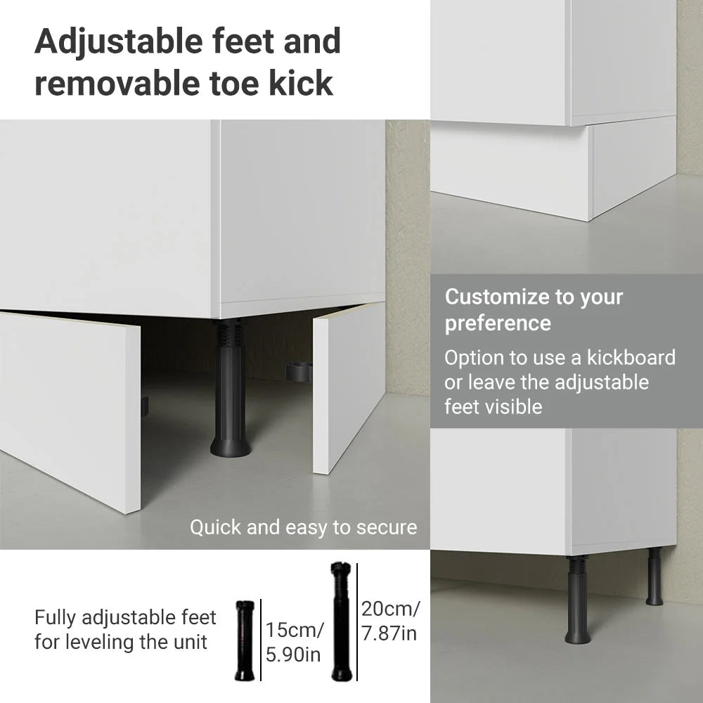 Madesa Hazel Kitchen Storage Base Cabinet with 3 Drawers 23 in Wide Engineered Wood Painted Finish Floor Mount Removable Plinth - White