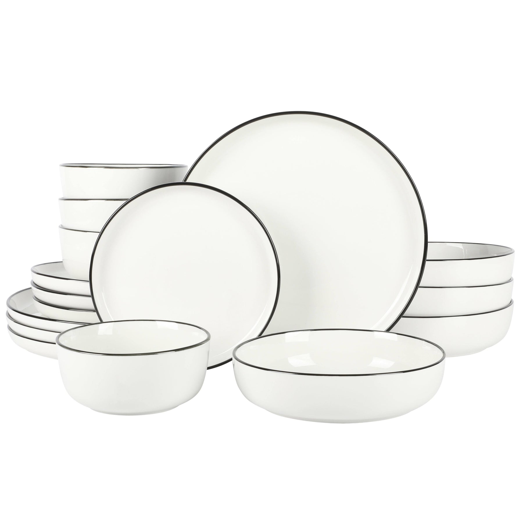Gibson Home Oslo 16 Piece Dinnerware Set Color: White/Black Rim