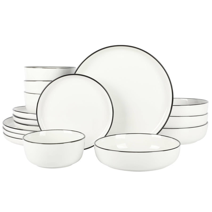 Gibson Home Oslo 16 Piece Dinnerware Set Color: White/Black Rim