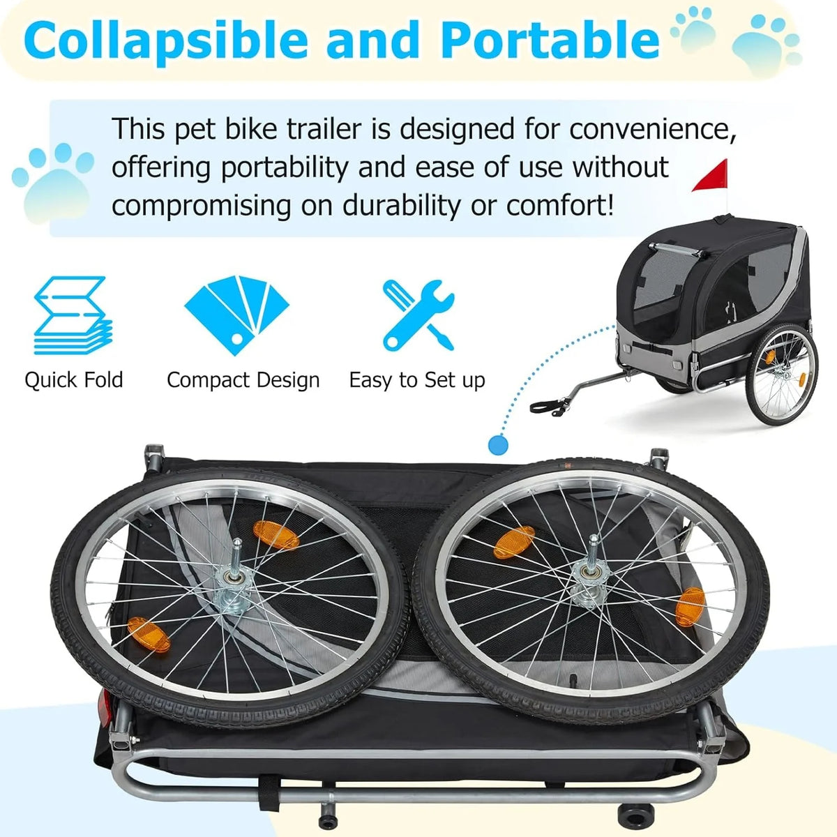 AECOJOY Dog Bike Trailer, Large 57'' Pet Bicycle Carrier for Small and Medium Dogs