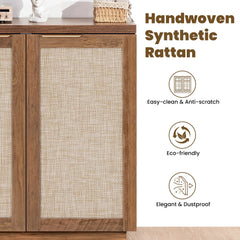 Hommpa Sideboard Buffet Cabinet Rattan Kitchen Storage Organizer with 5 - Position Adjustable Shelf & 2 Doors Boho Farmhouse Accent Cabinets TV Console for Living Dining Room Coffee Bar
