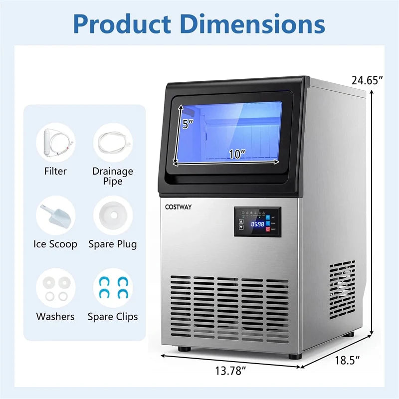 80 LBS/24H Spray-Type Commercial Ice Maker, 15" Built-in Undercounter Stainless Steel Ice Machine w/ 30 LBS Storage & Self-Cleaning for Home Bar Cafe