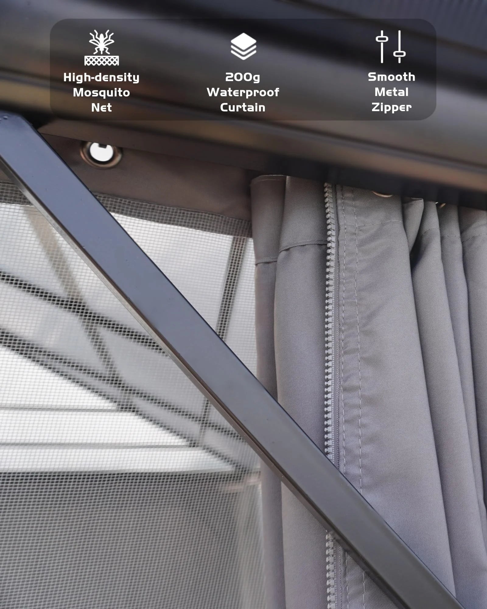 TROPOW Gazebos for Gardens, All Seasons Gazebos, Hardtop Gazebo 10'X13' for All-Weather, Double Polycarbonate Sheets Roof, Aluminum Alloy Frame, Net, and Curtain, Permanent Building for Patio, Gray