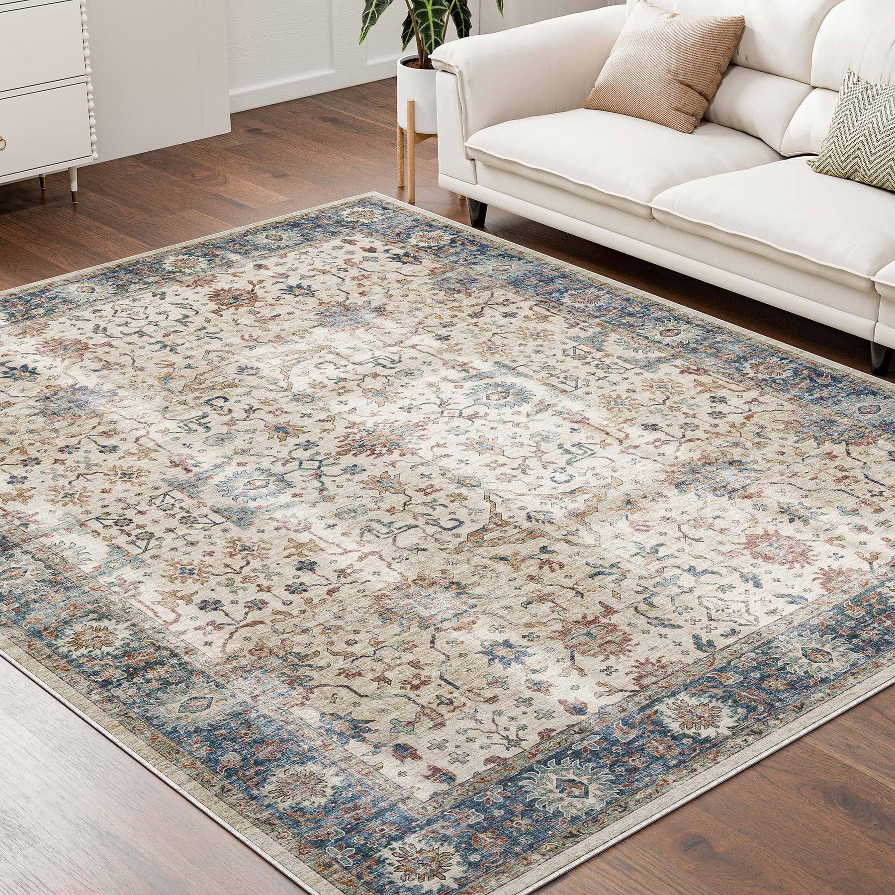 Belleze Boho Washable Rug, 8'x10' Area Rug Non Slip Indoor Door Mat for Kitchen, Entrance, Living Room, Bedroom, Front Door, Vintage Bedside Rug