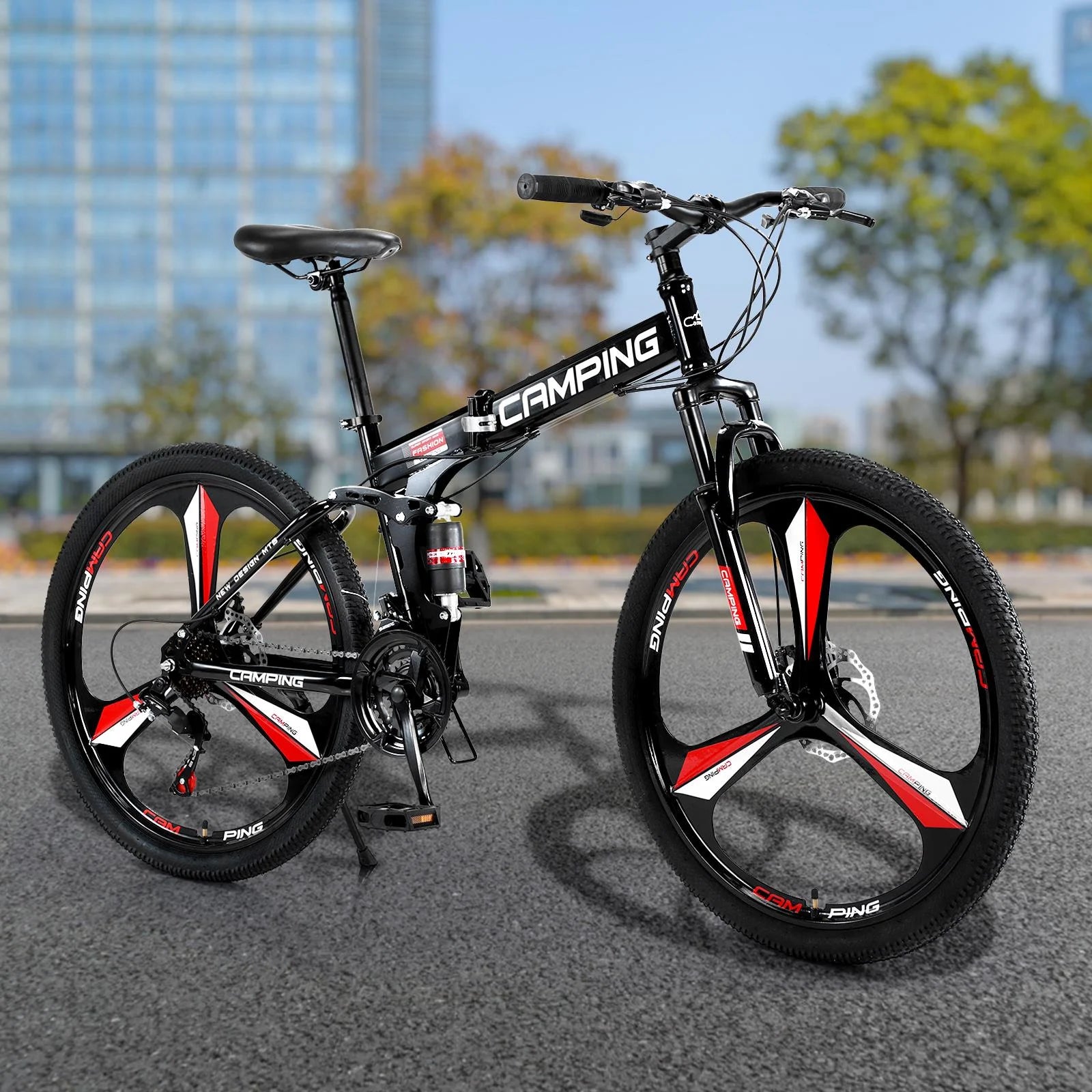 Zimtown 26" Folding Mountain Bike, Shimano 21 Speed MTB Bicycle for Adults, Black