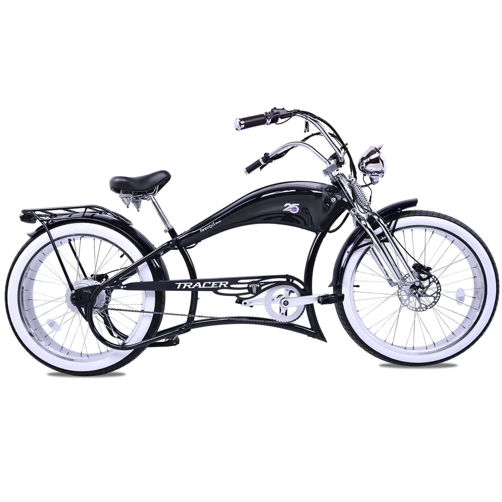 Twenty5 DS Chopper Stretch Cruiser E - Bike, 26" Wheels, 800W Motor, Disc Brake, for Men, Black