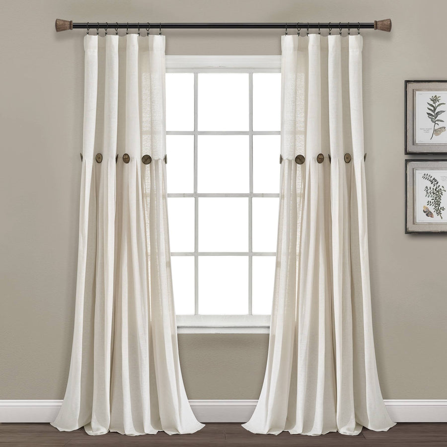 Lush Decor Linen Button Panel Window Curtain - 84", Single, Off-White