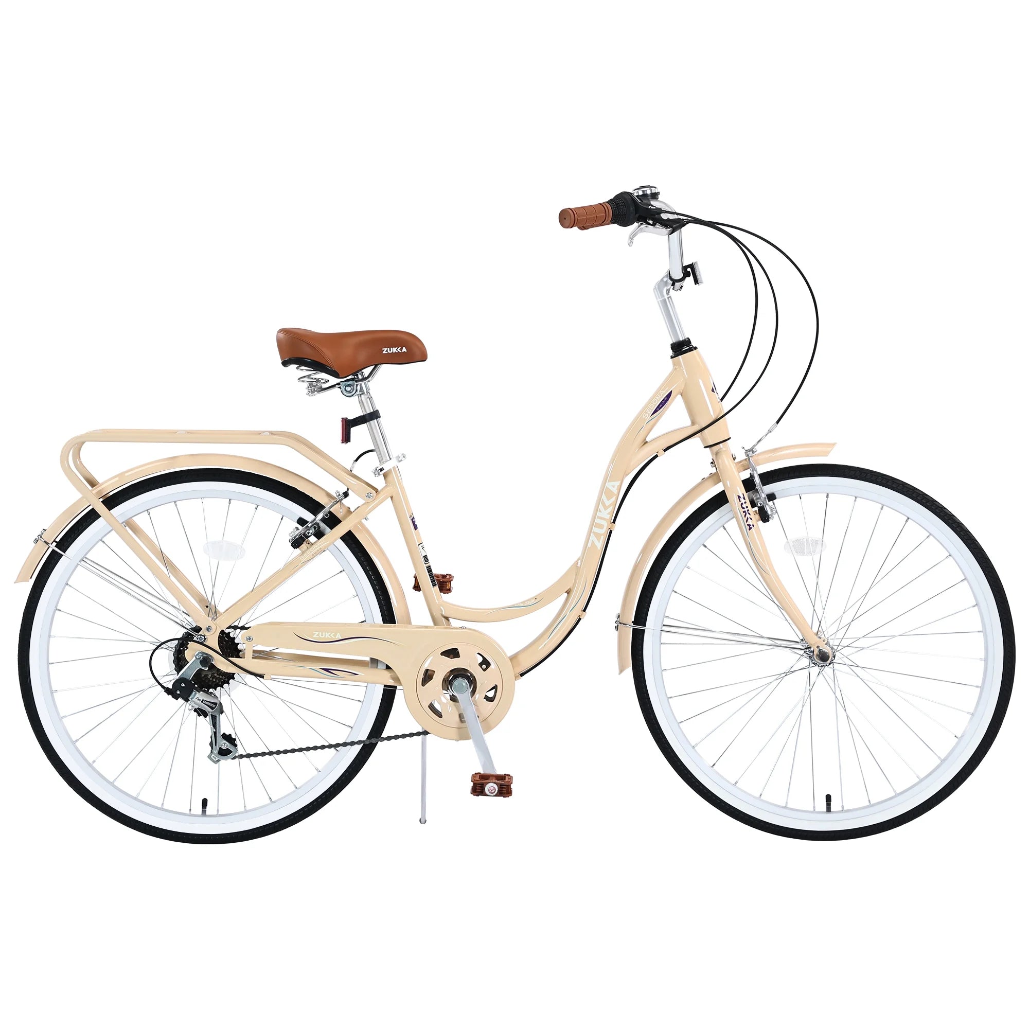 Aukfa 26" Cruiser Bike, 7 Speed Bicycle Hybrid Bikes for Women Girls Ladies, Arctic