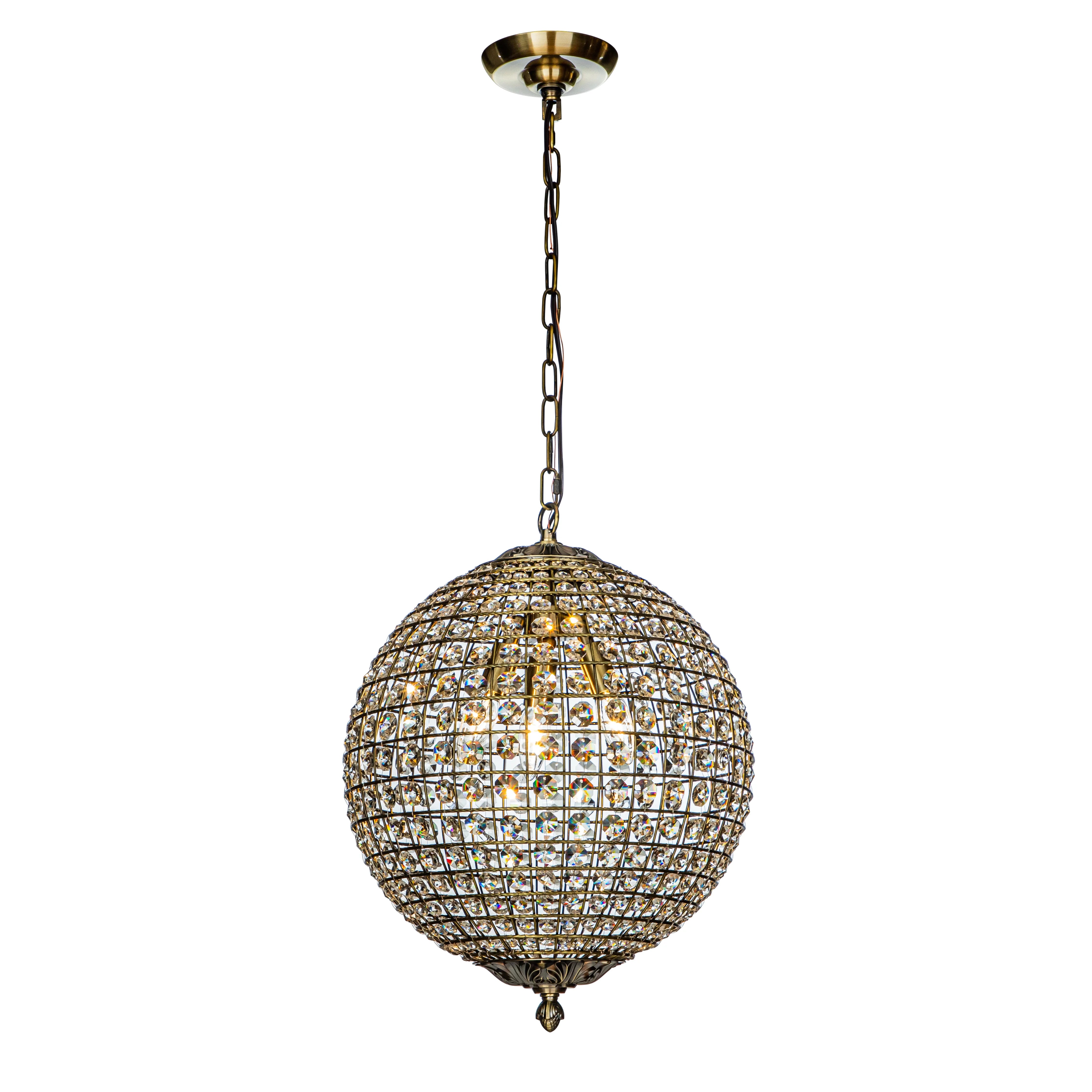 1 - Light 12" Retro Antique Gold Crystal Globe Chandelier Small Sphere Pendant Light