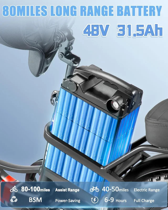 Electric Bike for Adults 20'', 800W UL2849 48V 32AH 110miles Long Range Ebike up to 30mph Full Suspension E - Mountain Bike 4.0 Fat Tire Off - Road, 2 Seats Outdoor Dual Disc Brakes Electric Bicycle