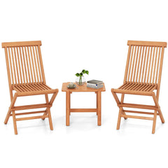 Tangkula 3 Pieces Outdoor Teak Wood Folding Patio Bistro Set