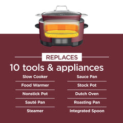 Ninja Foodi Possible Cooker, 8.5 Quart, 6 - in - 1 Multi - Cooker, Slow Cooker, Steamer, Glass Lid Integrated Cooking Utensil, Nonstick, Oven Safe Pot to 500°f, Cherry Tarte, MC1000WM