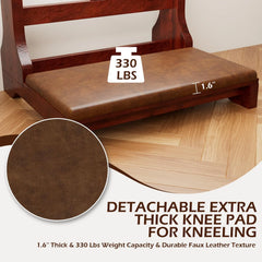 AECOJOY Acacia Wood Prayer Kneeler Bench with Storage Shelf & Soft Cushion, Comfortable Wooden Kneeling Meditation Seiza Stool for Praying