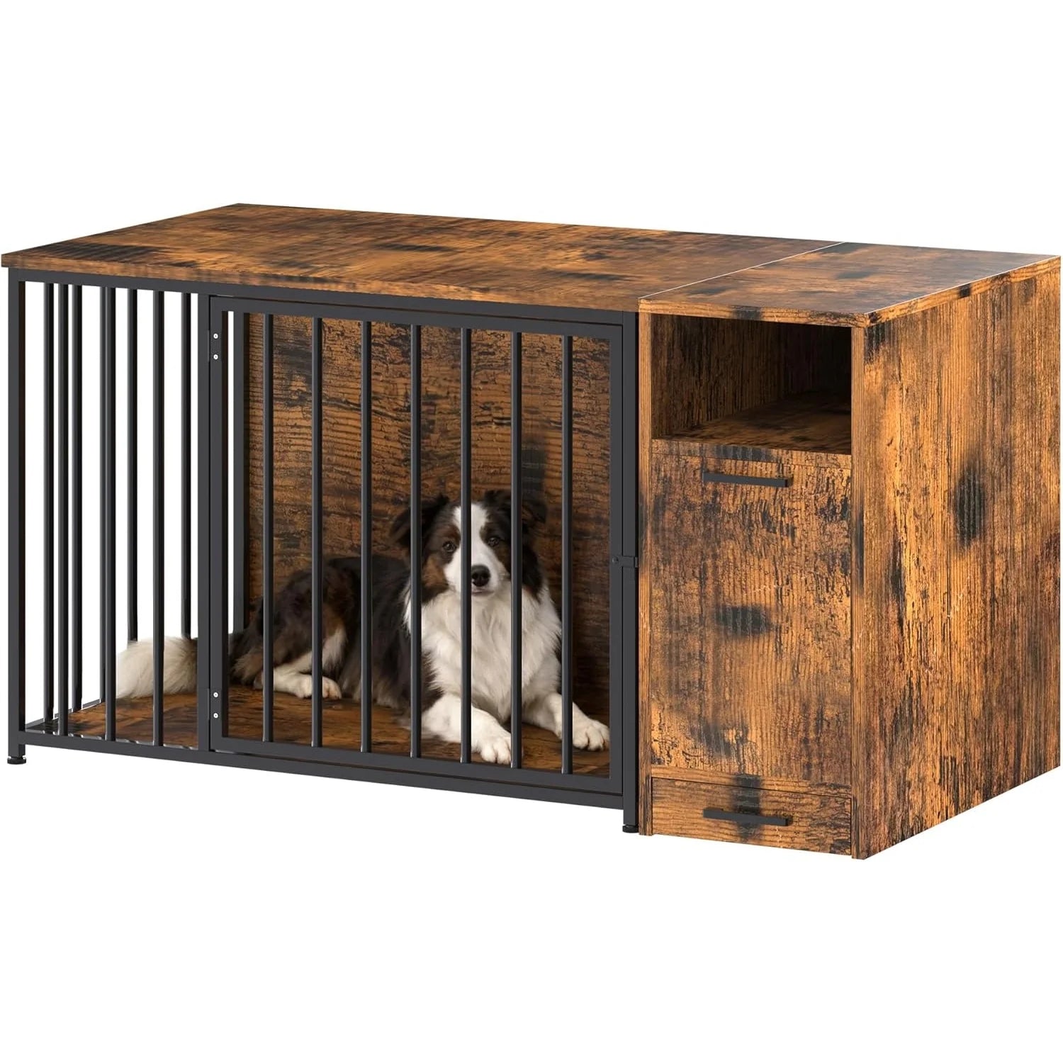 AECOJOY Dog Crate Furniture with Storage Cabinet, 42 Inch Wooden & Steel Decorative Indoor Kennel, Pet Cage End Table