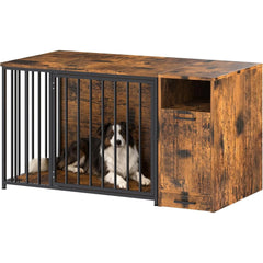 AECOJOY Dog Crate Furniture with Storage Cabinet, 42 Inch Wooden & Steel Decorative Indoor Kennel, Pet Cage End Table
