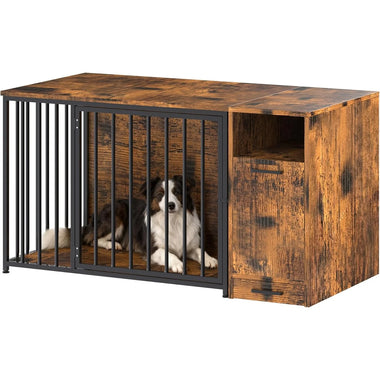 AECOJOY Dog Crate Furniture with Storage Cabinet, 36 Inch Wooden & Steel Decorative Indoor Kennel, Pet Cage End Table