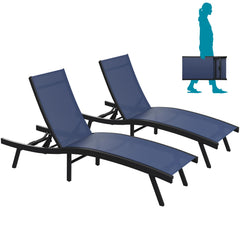 AECOJOY Outdoor Chaise Lounge, All Weather Pool Lounge Chairs Ergonomic Design (Navy, 2 PCs)
