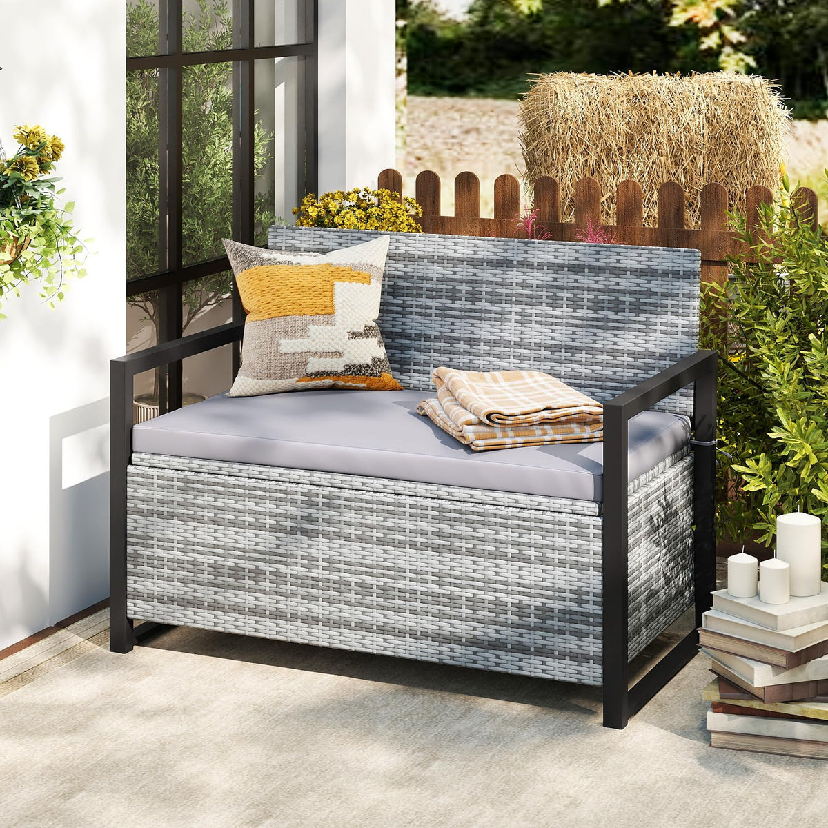 Tangkula 40 Gallon Outdoor Bench with Storage for Backyard