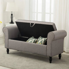 Andeworld Storage Bench with Arms Upholstered Bench Settee for Bedroom Living Room Gray