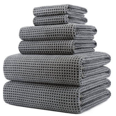 POLYTE Oversize 60 x 30 in Quick Dry Lint Free Microfiber Bath Towel Set 6 Piece (Gray Waffle Weave)