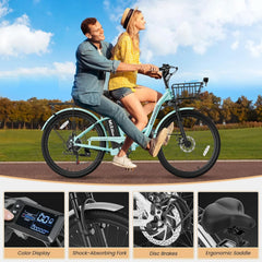 MOONCOOL Electric Bicycle for Adults 350W, 7 - Speed Ebike with 36V 10.4ah Removable Battery， 40 Miles Range, 20 Mph Electric Commuter Bike for Women Men, Certified to UL 2849 by SGS