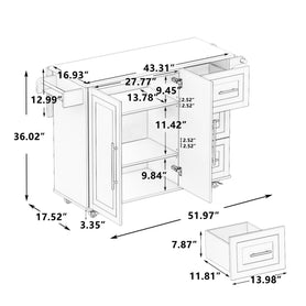 Movable Kitchen Island Cart with 2 Door Cabinet, 2 Drawers and Drop Leaf Top, Island Table with Spice Rack, Towel Holder, Wine Rack and Wheels, Kitchen Storage Cabinet, White