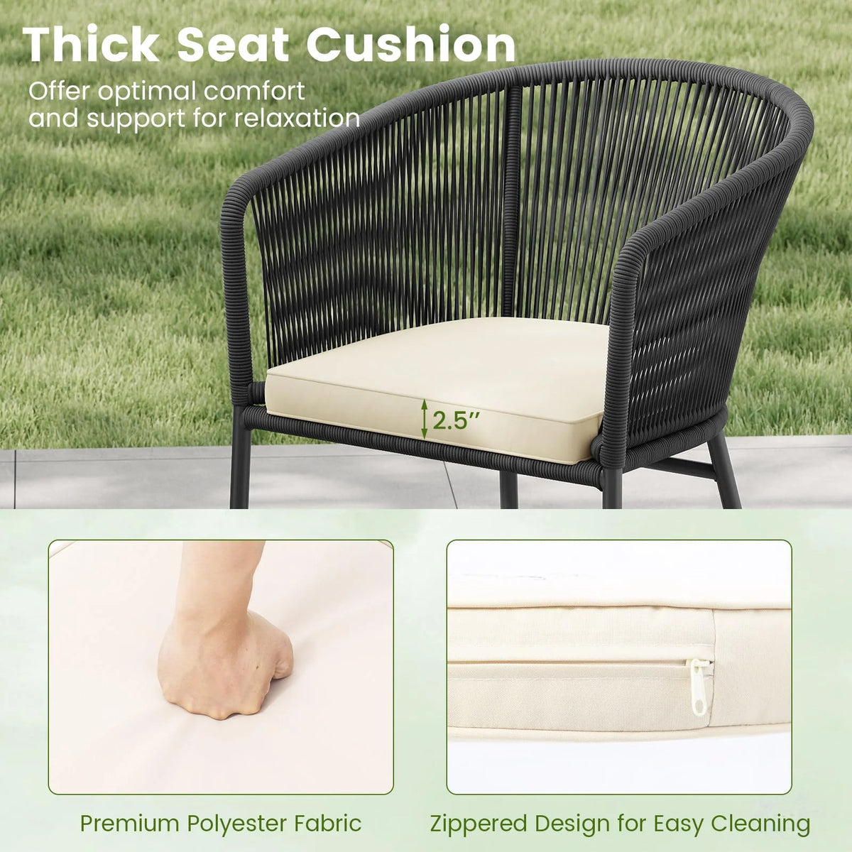 Tangkula Patio Chairs Set of 4 Upholstered Accent Chairs w/Curved Backrest