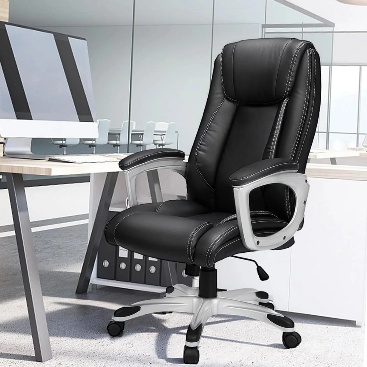 AECOJOY Office Chair Ergonomic, Leather Office Chair with High Back
