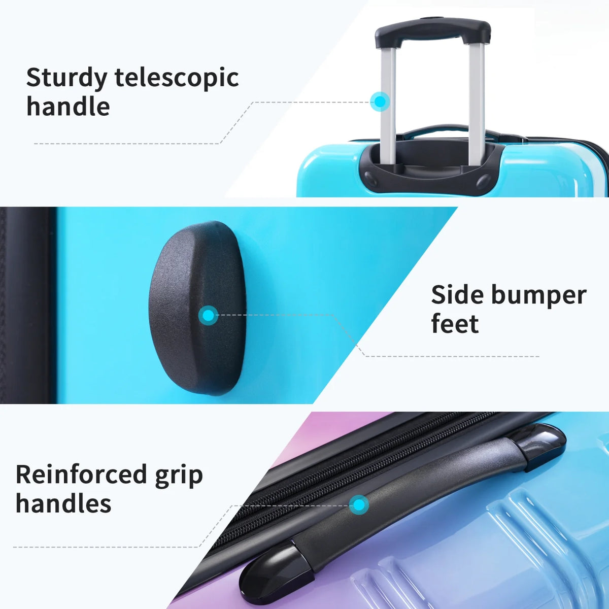 3 Piece Luggage Sets, Hard Shell Suitcase 20/24/28 in with TSA Lock and Spinner Wheels, Expandable Lightweight Travel Luggage for Men Women, Multicolor Purple