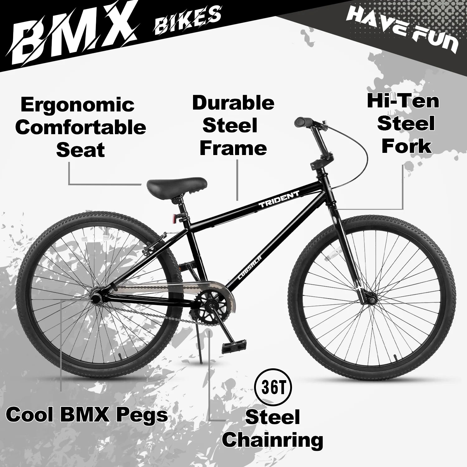 Cubsala 24 in BMX Race Bike Trident Bicycles Beginner - Level to Advanced Riders with 2 Pegs Trick Cycling and Professional Riding, Black